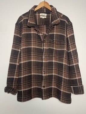 Madewell | Brown Plaid Twill Knit Boxy Button Front Shacket XL